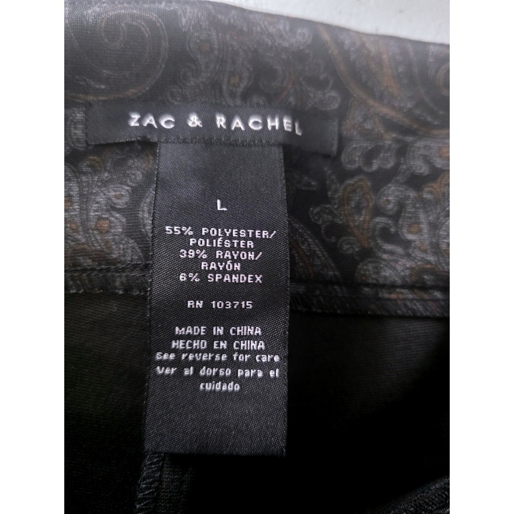 Zac & Rachel Womens Paisley Pull On Slim Leg Pants Black Charcoal Bronze Large - Picture 7 of 10